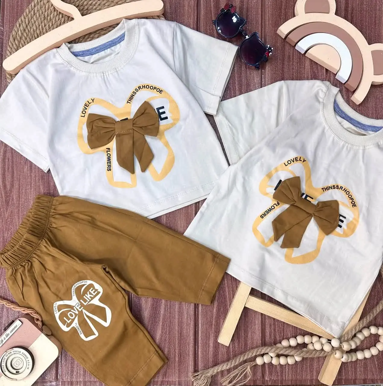 👫تیشرت شلوارک لش دخترانه گلدوزی پاپیونی ✅
