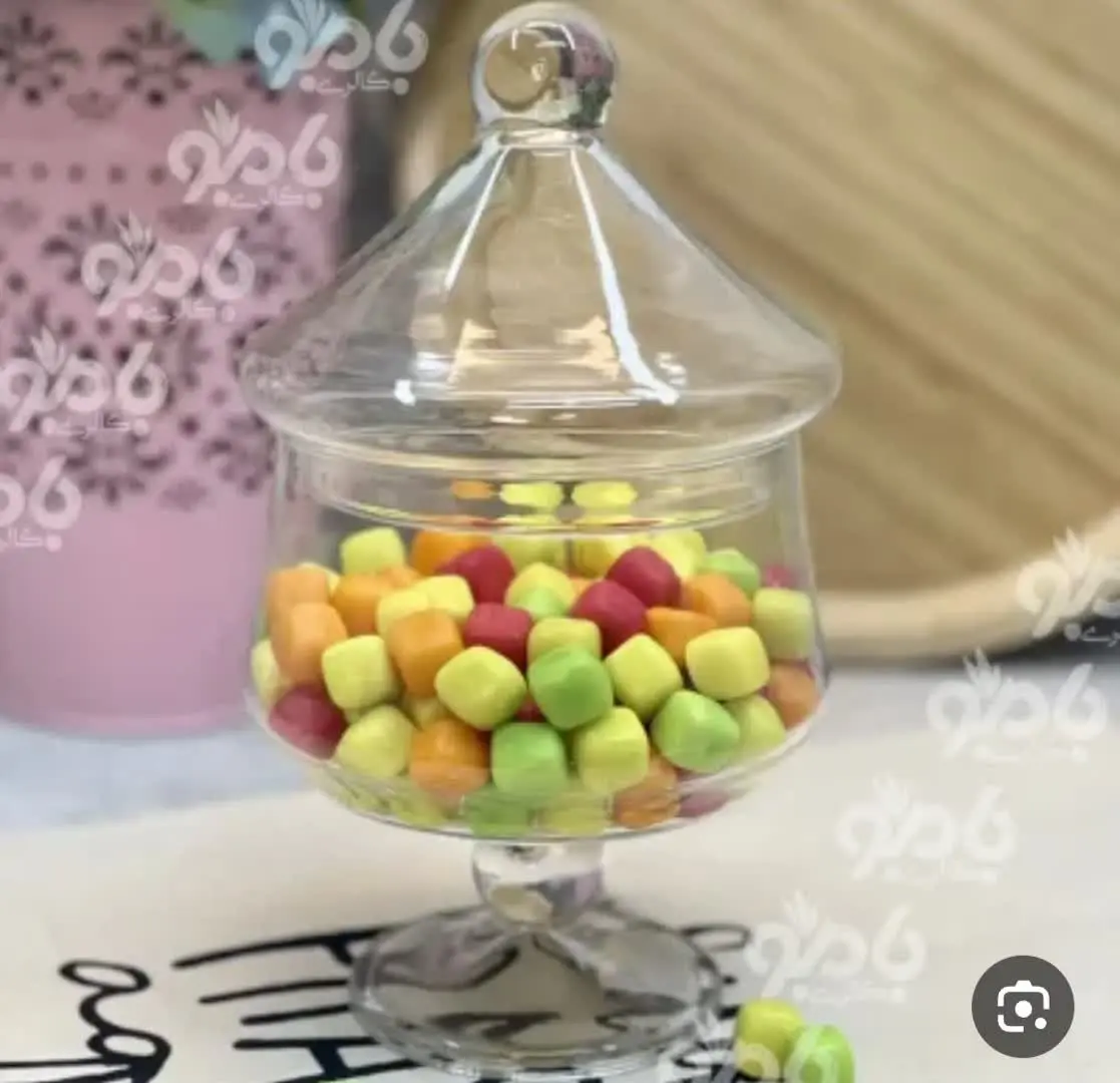 شکلات واجیل خوری بلور گرد پایه دار درب دار
