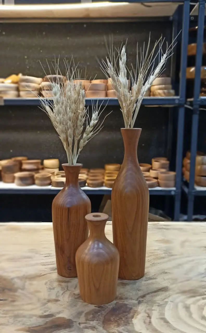 🌻 ست گلدون سه تایی چوب گیلاس (از نظر کیفیت مثل چوب گردوئه) 
