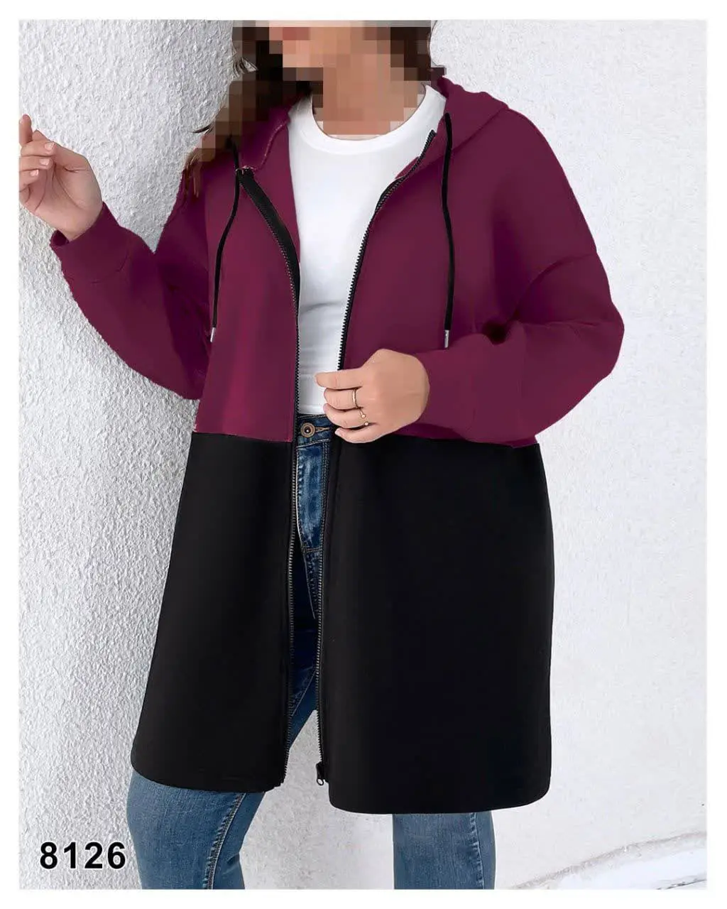 سوشرت دورنگ کلاهدار جلو زیپ
