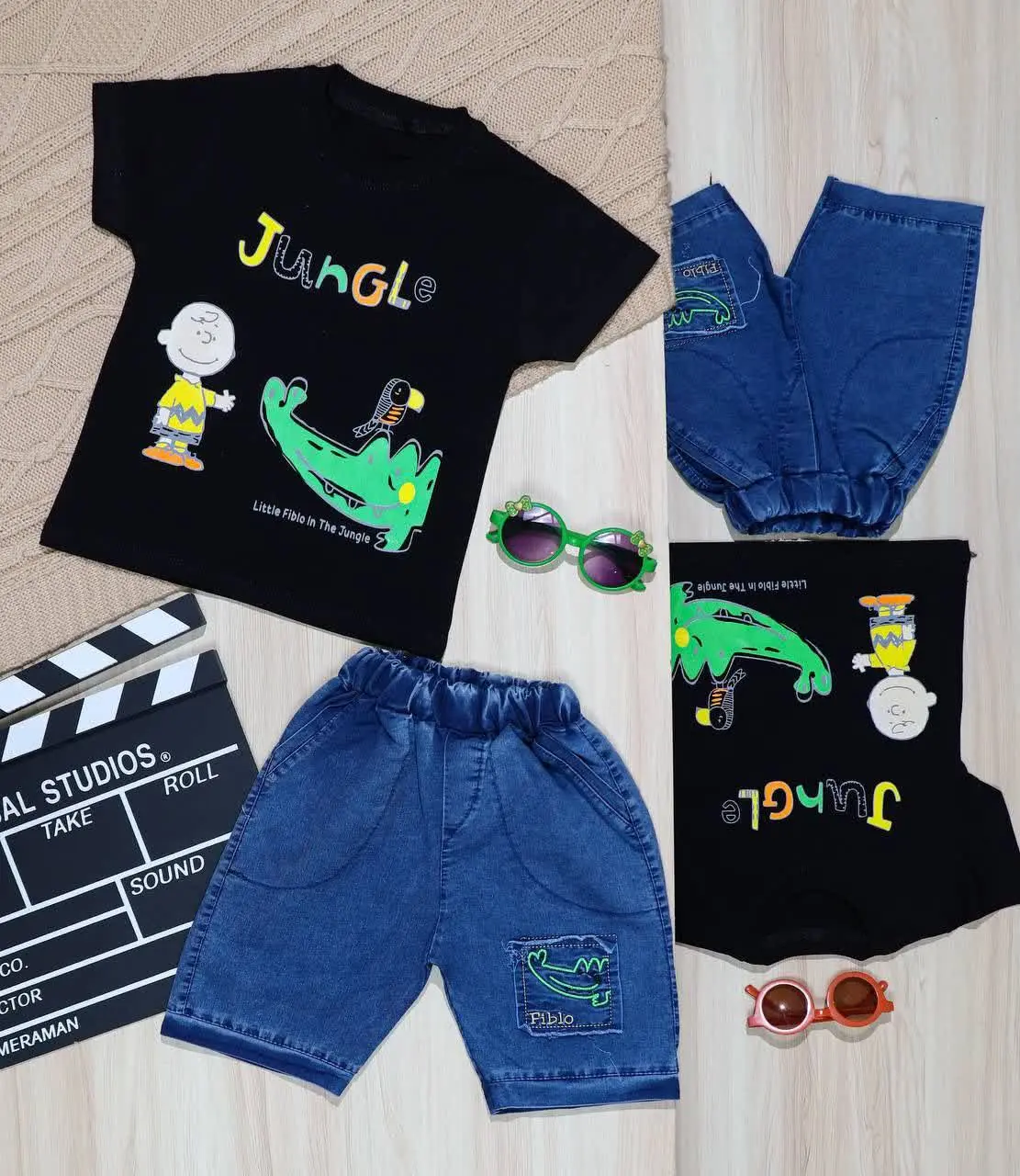 👫تیشرت و شلوارک نیل مشکی چاپ تمساح👫
