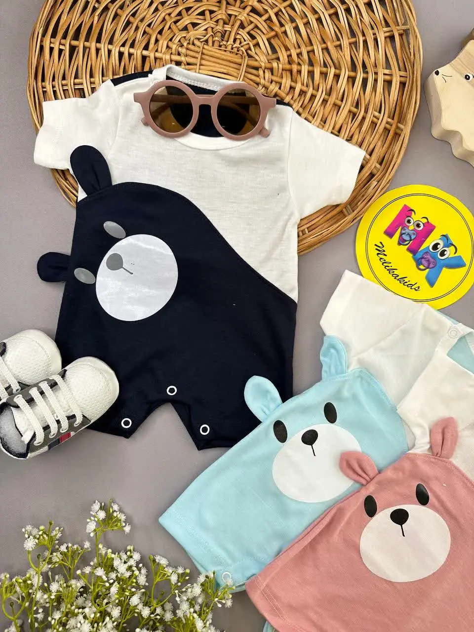 رامپر طرح بغل خرسی گوش برجسته نوزادی و کودک کد ۱۸۰۵۷ 
