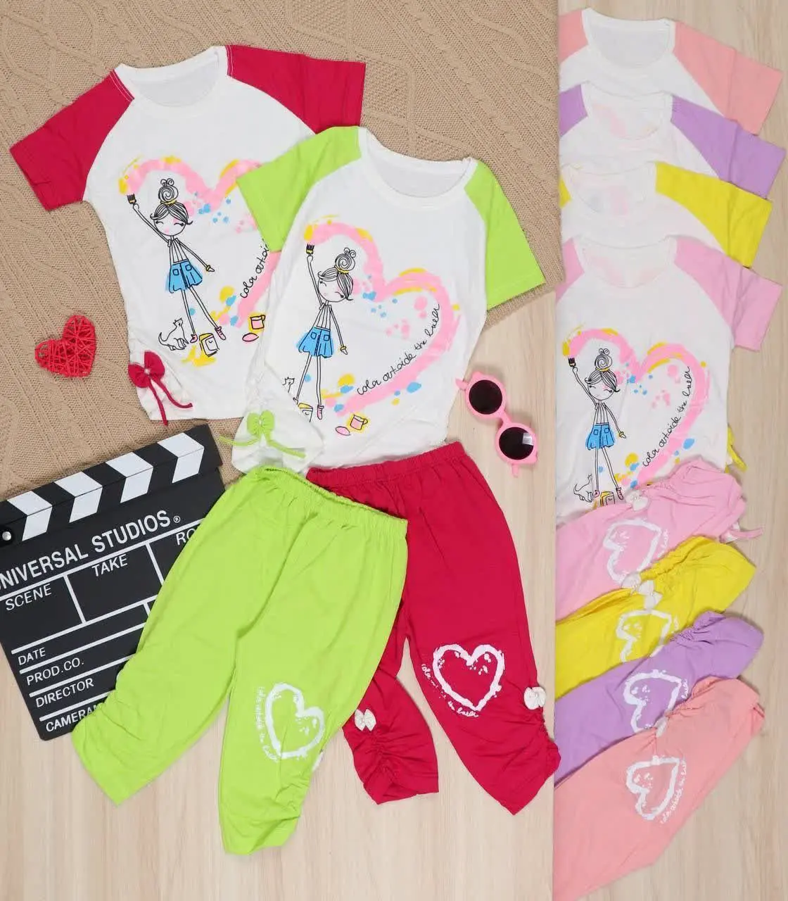 👫تیشرت و شلوارک چاپ دختر و قلب👫
