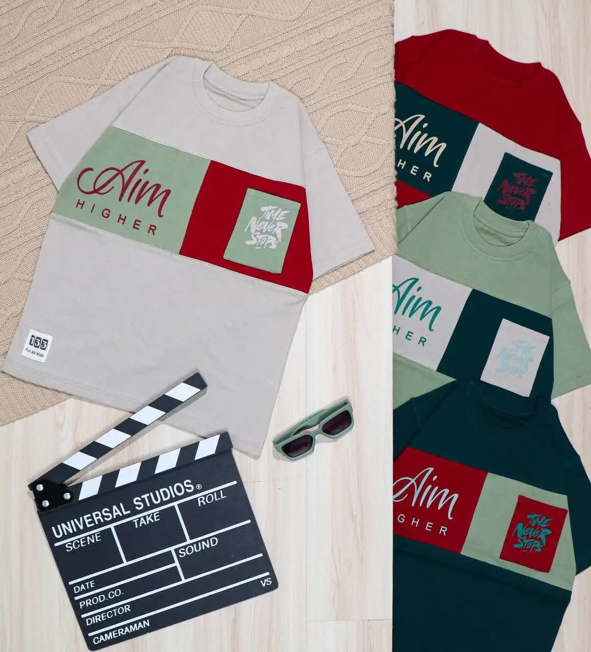 👫تیشرت پسرانه پرچمی تک جیب چاپ AIM👫
