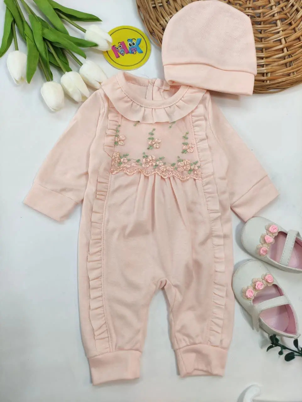 سرهمی بغل چین دار طرح شکوفه نوزادی و کودک کد ۱۱۲۰۲۳ 
