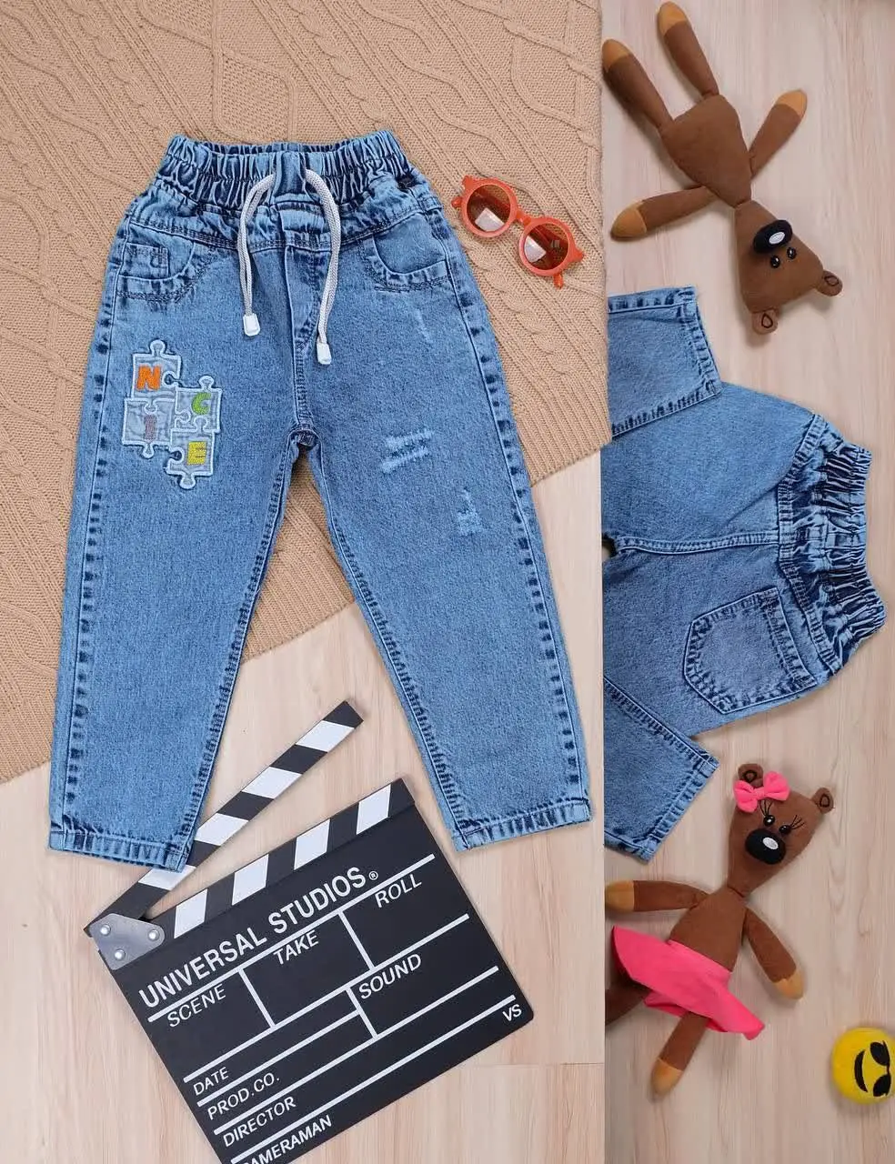 👫شلوار جین آبی گلدوزی پازل NICE👫
