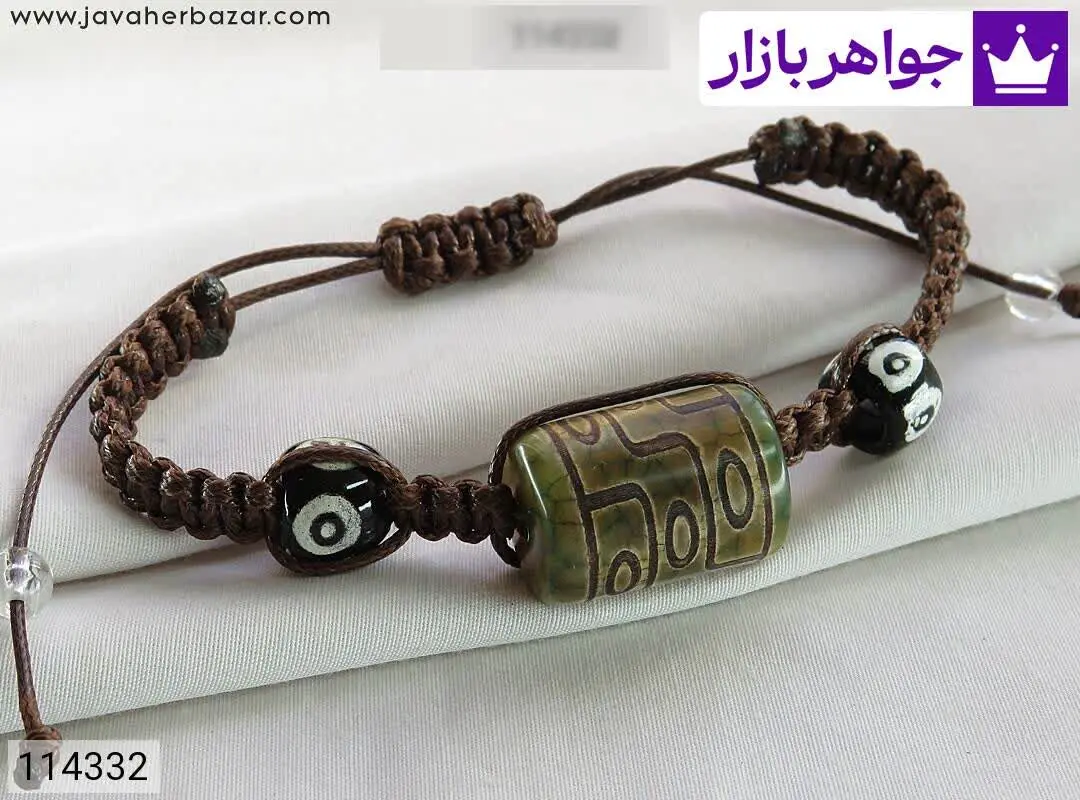 دستبند سنگی عقیق طرح بافت -...