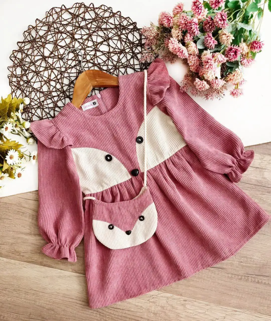 پیراهن مخمل کبریتی طرح روباه
