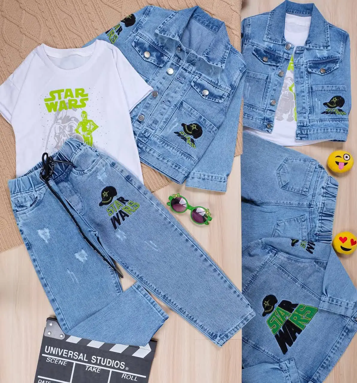 👫سه تیکه جین آبی گلدوزی STAR👫
