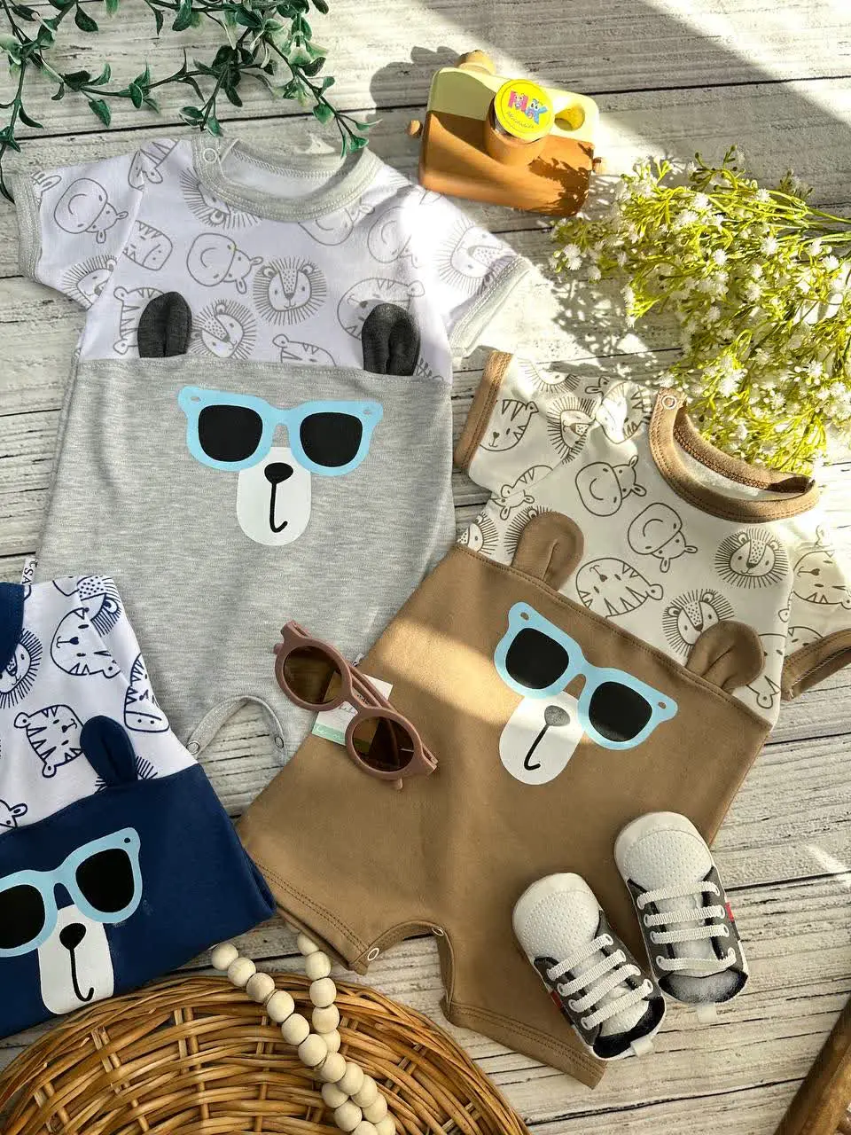 رامپر طرح خرس و عینک دودی نوزادی و کودک کد ۱۸۰۲۱ 
