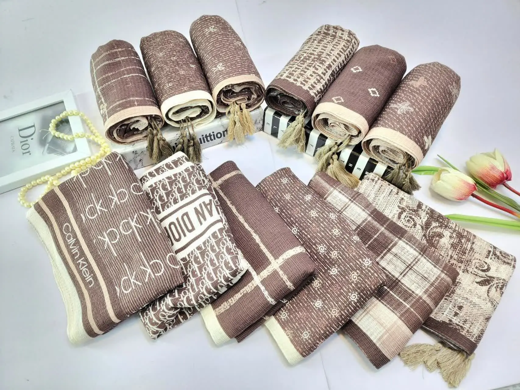 ✨شال برشکا طیف کرم قهوه‌ای
