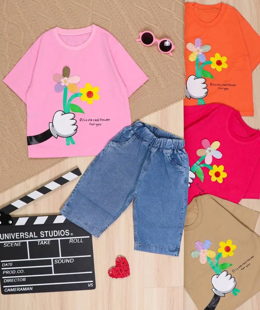 👫تیشرت و شلوارک دسته گل برجسته 👫
