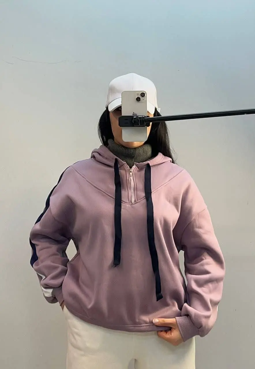 هودی یقه بافت، نیم زیپ، تو...