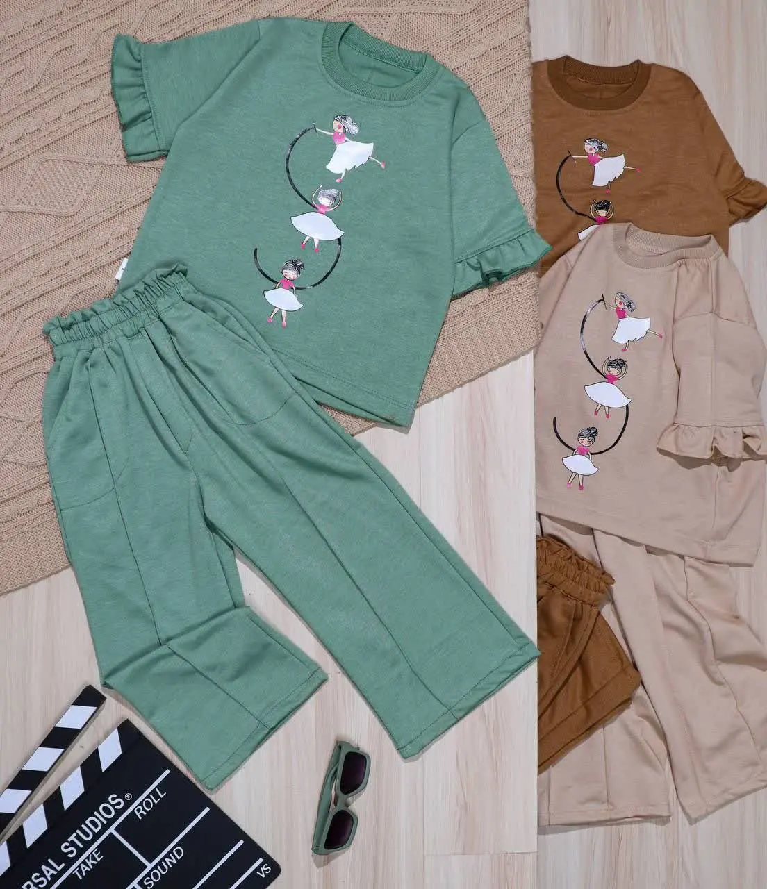 👫تیشرت و شلوار دخترانه اسپان جودون ۳ دختر👫
