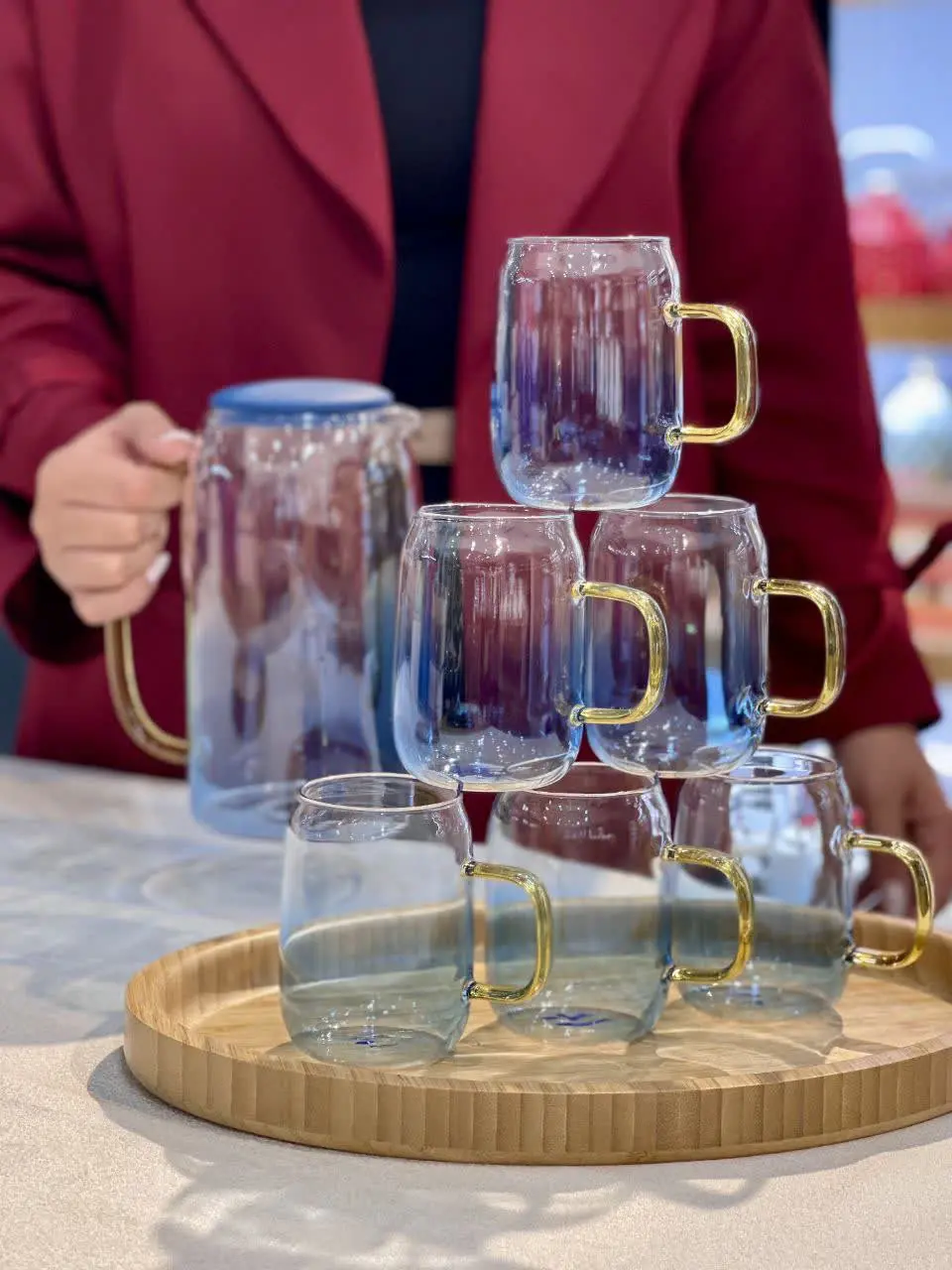 پارچ و لیوان پیرکس رنگی Lueray
