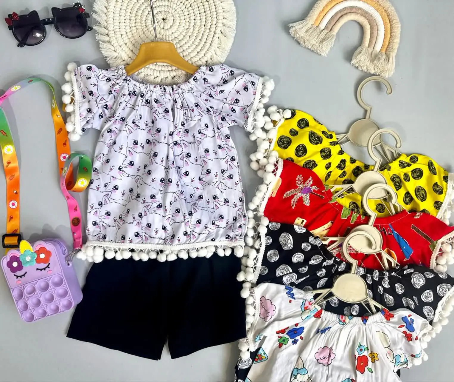 👫شومیز شلوارک نخی طرحدار دخترانه ✅
