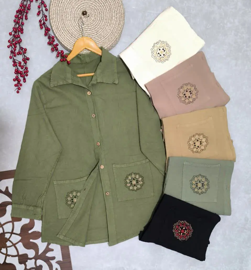 ✅ شومیز الیاف طبیعی دوجیب