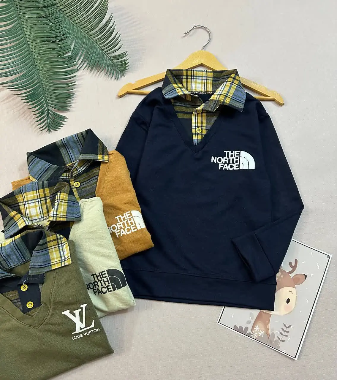 بلوز تک پسرانه یقه دار دو ک...