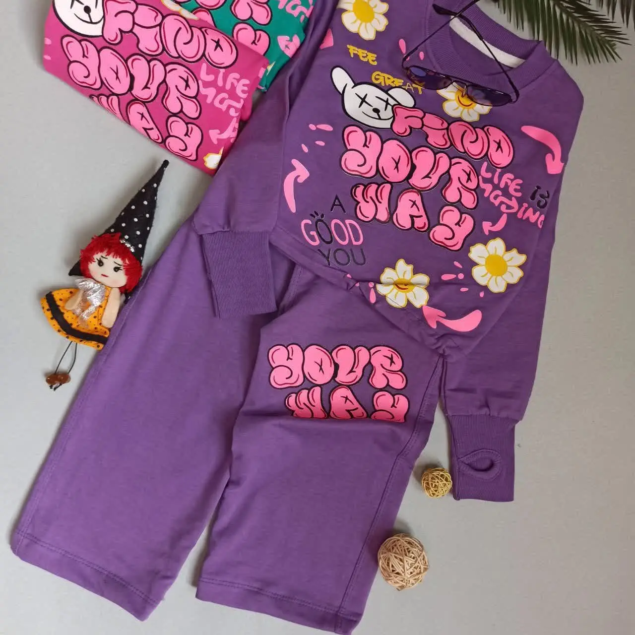 ست کراپ و شلوار گل آستین فی...