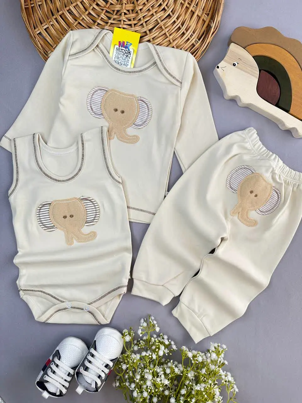 سه تکه الیزابت طرح فیل فانتزی شیری نوزادی و کودک کد ۱۱۷۲۸۸ 
