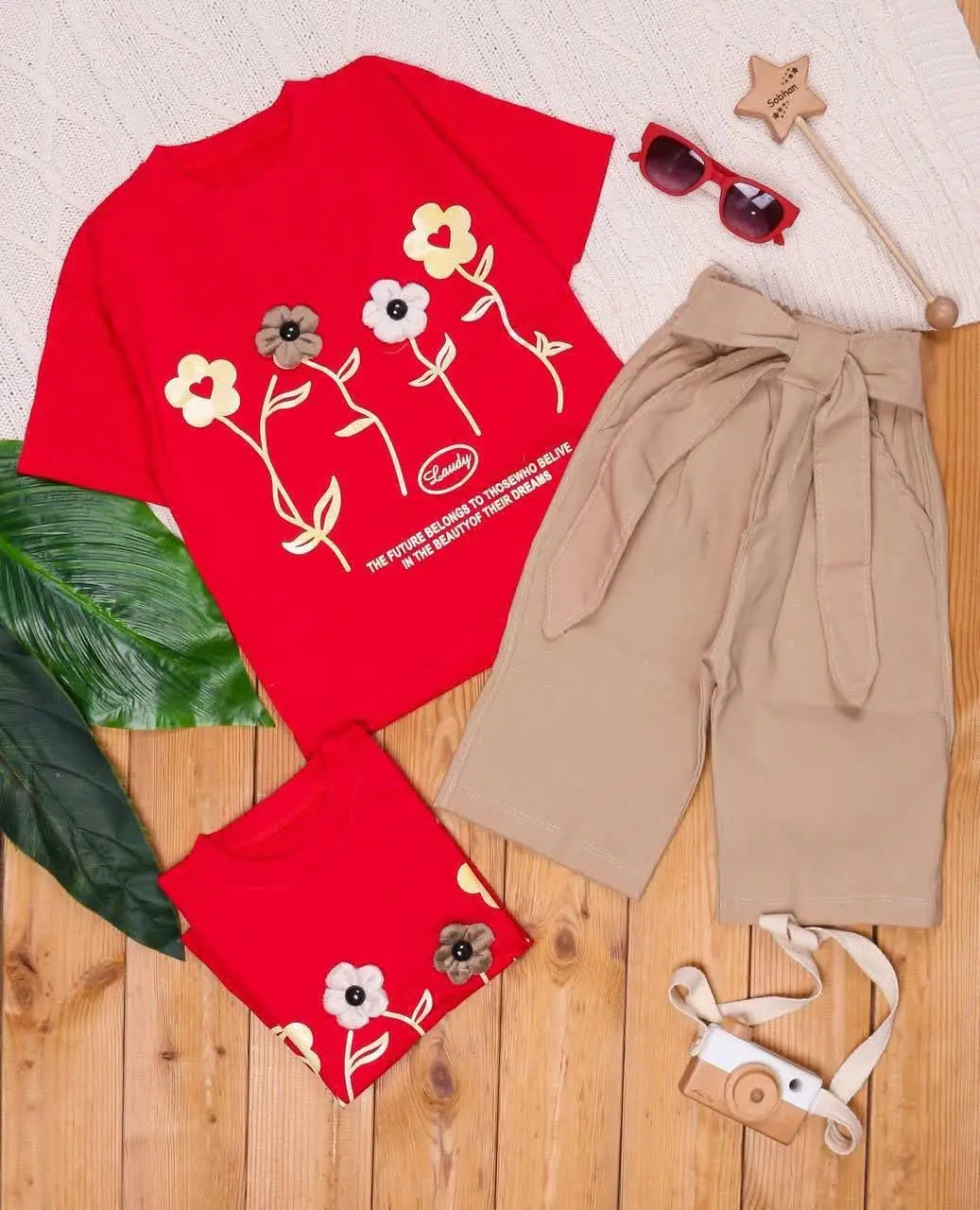 تیشرت شلوارک کتان با کمربند...