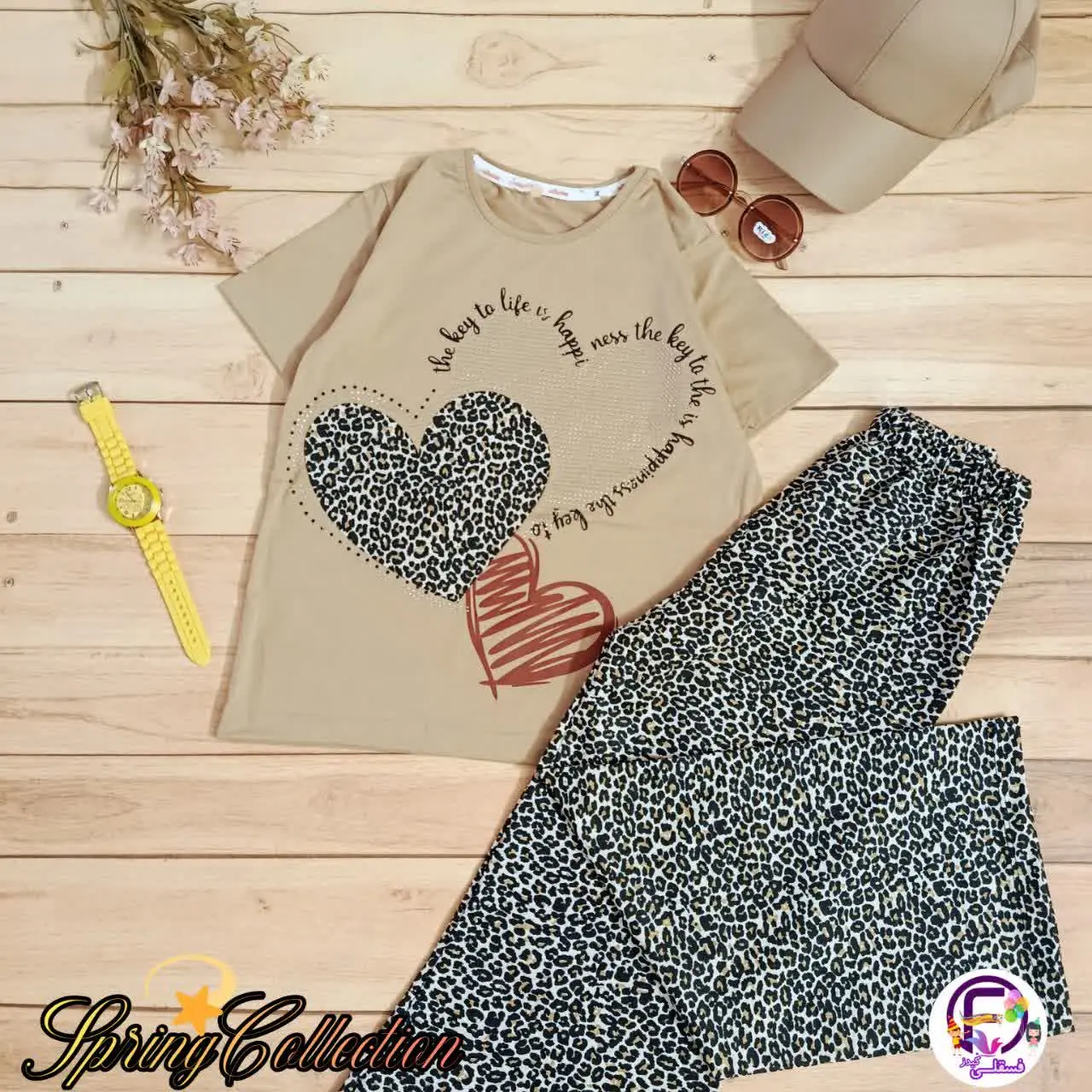 🔅جنس: پنبه یکرو نگین دار، شلوار تریکو تمام چاپ کمر کشی مدل بگ
