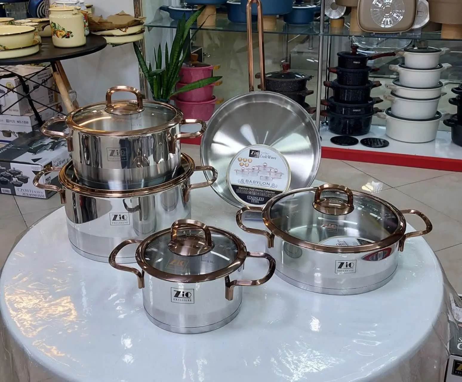 سرویس قابلمه ۹پارچه استیل ترکیب رزگلد
