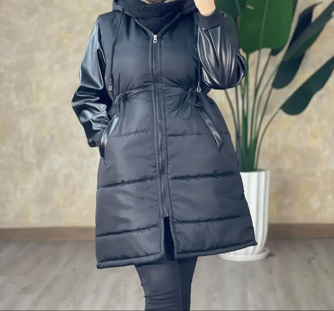 کاپشن آستین چرم