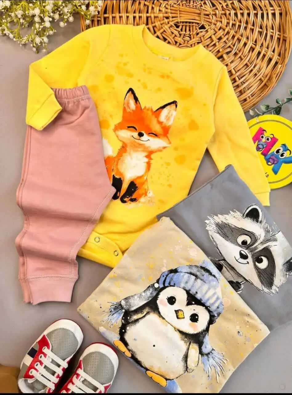 بادی شلوار طرح روباه زرد نو...