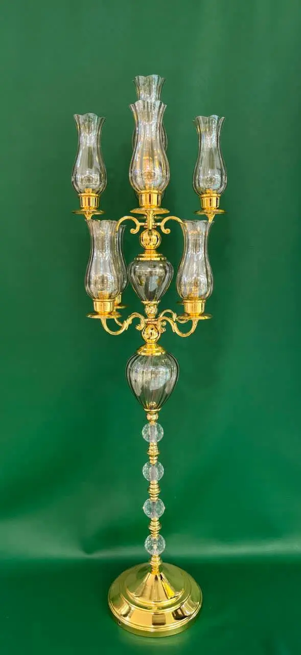 جاشمعی ۹ شاخه تنه کریستال و فلز حباب لاله 
