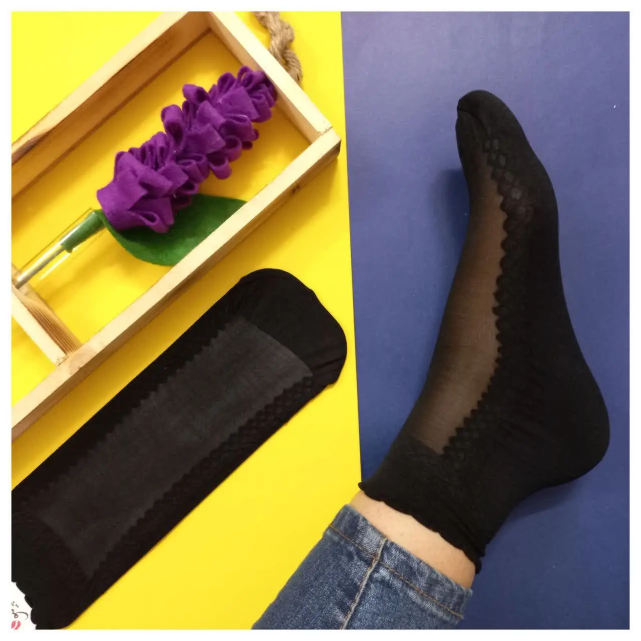 جوراب زنانه مشکی کفی دار
