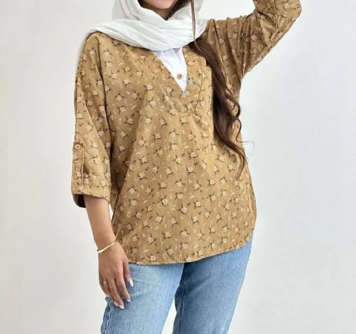 💥شومیز جلو بسته گل گچی😍