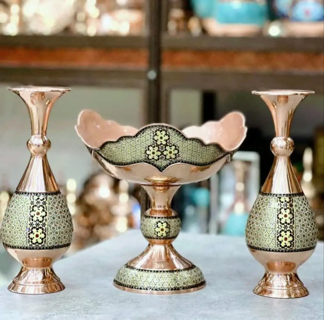 ست میوه‌خوری سه وجهی و گلدان مس و خاتم 😍😍
