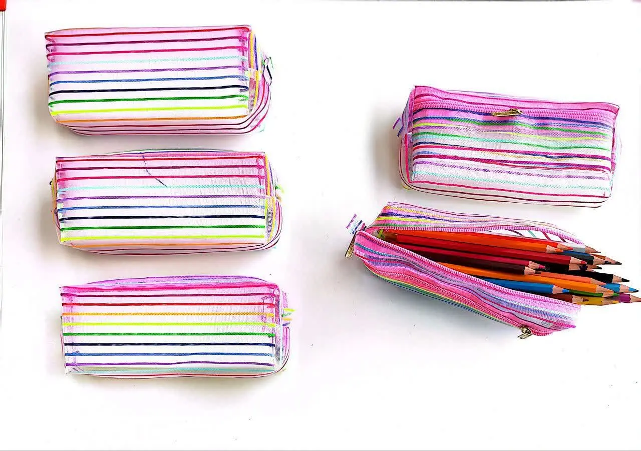 جامدادی دو زیپ توری راه راه 
