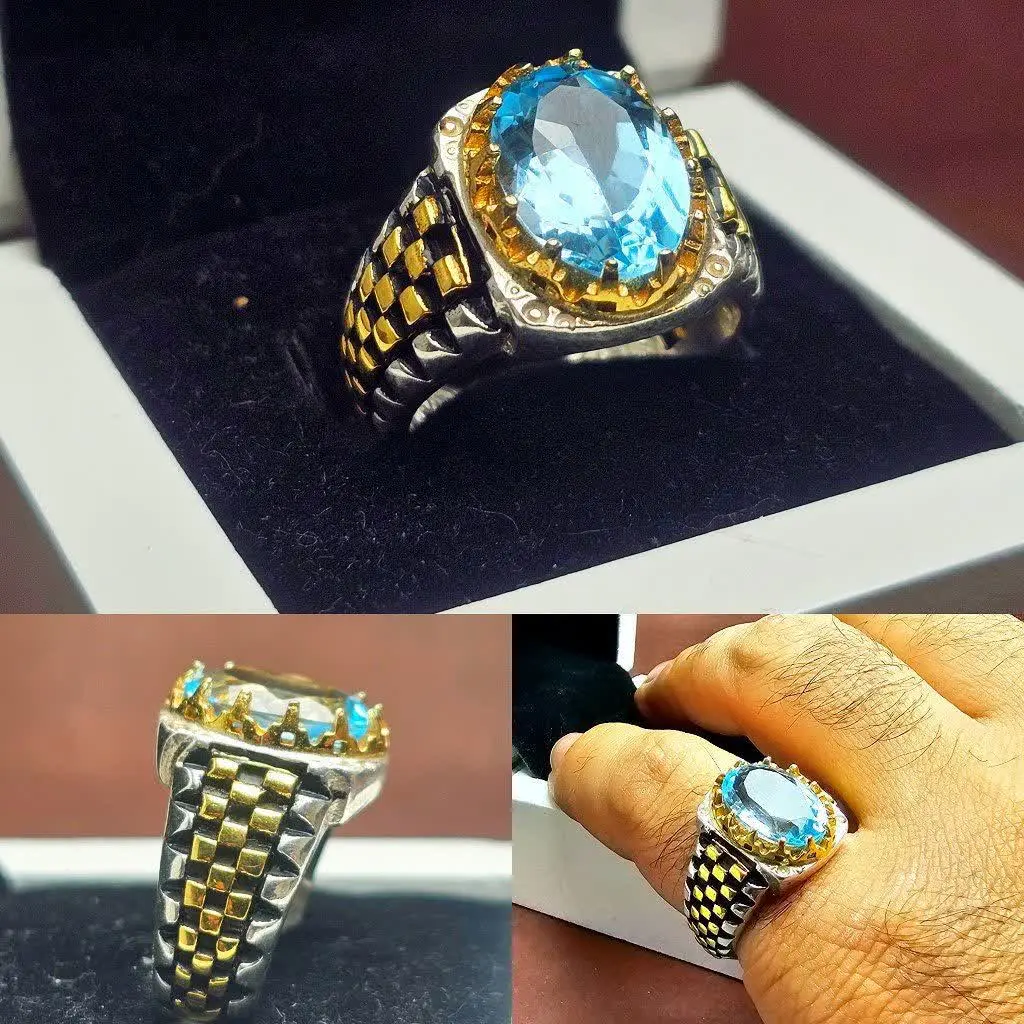 💎انگشتر توپاز آبی سوئیسی اصل