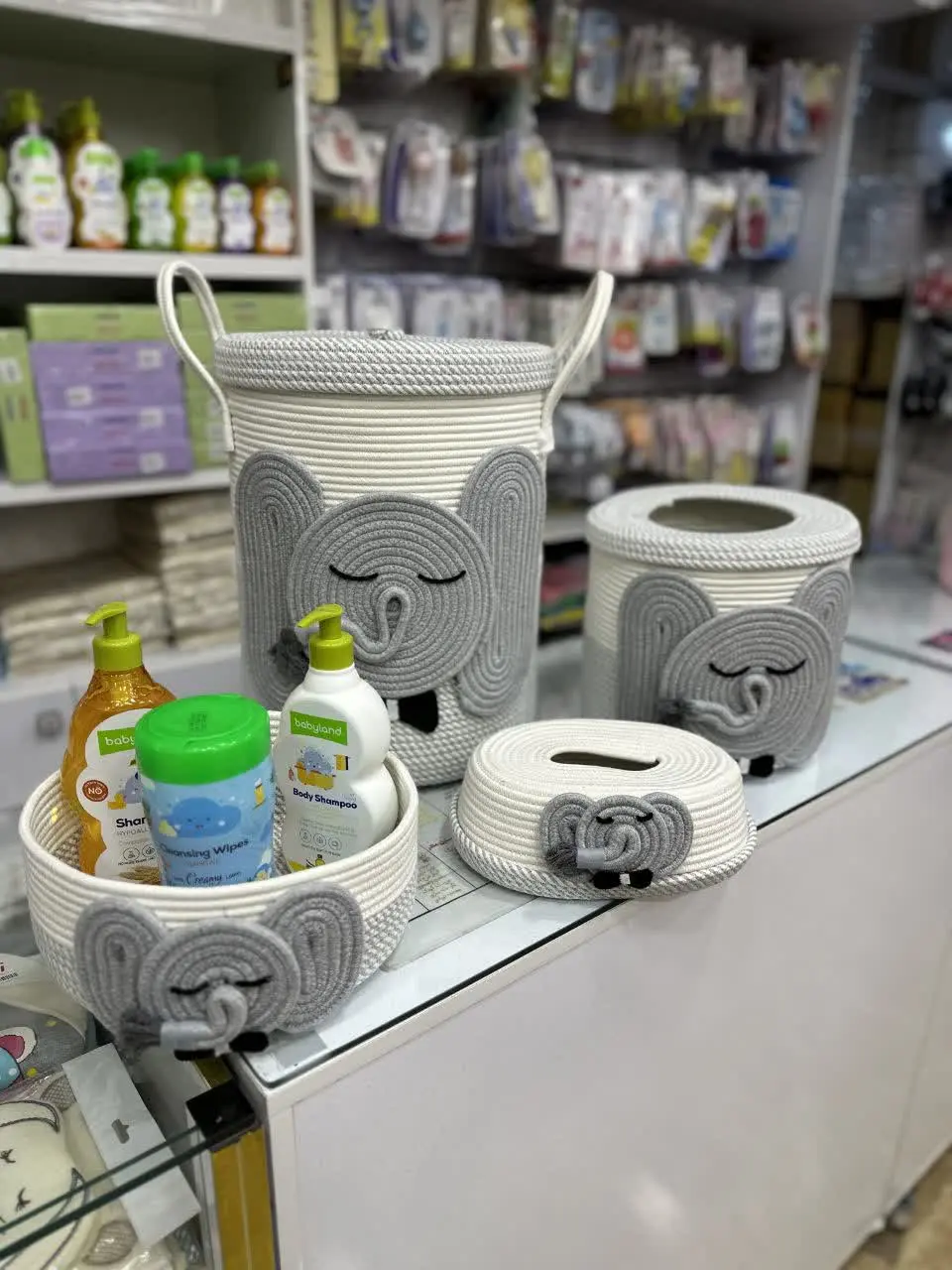 ست اکسسوری سبد شش تکه برجسته طرح فیل گوش بزرگ نوزادی و کودک کد ۶۱۰۰۰۹ 
