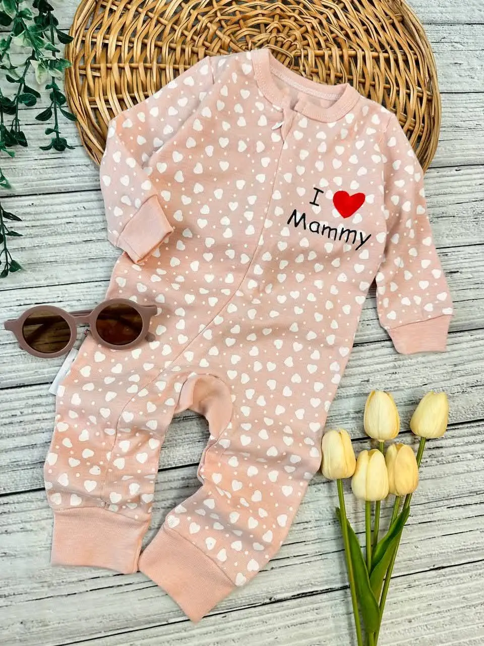 سرهمی طرح قلب ریز تمام چاپ گلبهی نوزادی و کودک کد ۱۱۲۰۶۱ 
