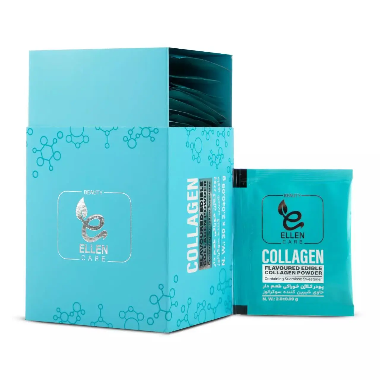 پودر آشامیدنی کلاژن الن بیوتی، حاوی کلاژن و الاستین فرآوری شده و بدون هرگونه افزودنی، با منبع دریایی است. میزان ۲ گرم از این پودر، می‌تواند تا ۱۰ گرم انواع کلاژن‌های بدن را تامین کند. لازم ب