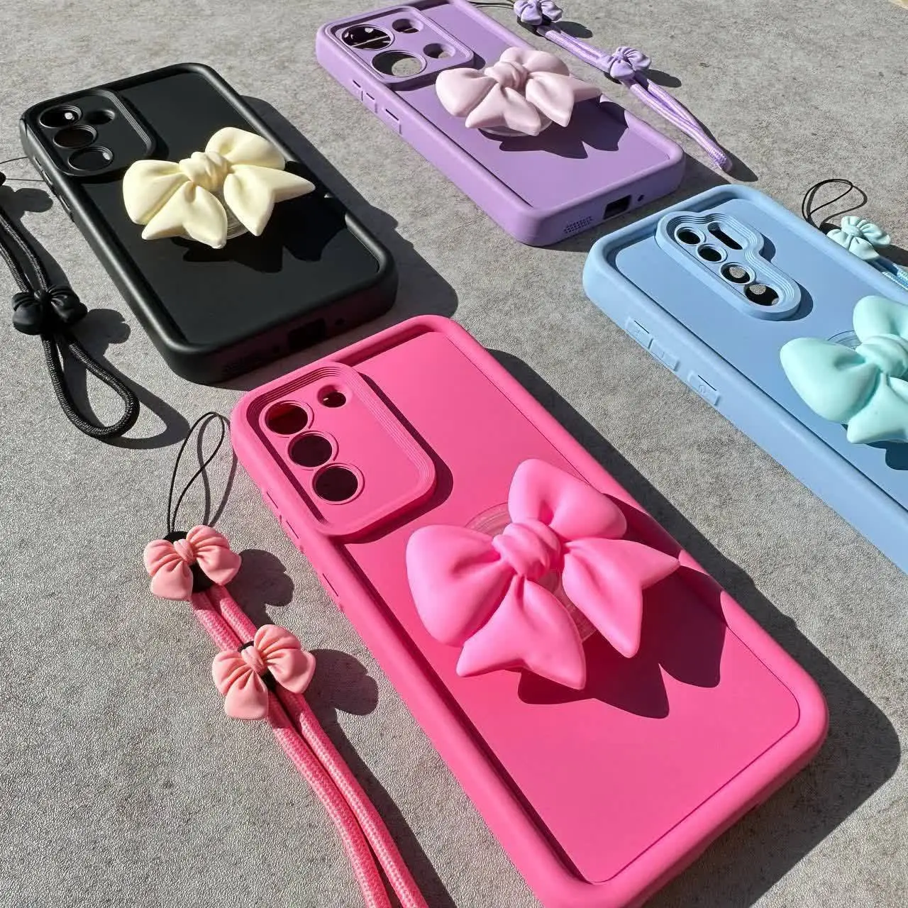 📱مدل قاب: قاب سولید رنگی با پاپ سوکت پاپیون و آویز ست مخصوص انواع #سامسونگ #شیائومی و #آیفون 
