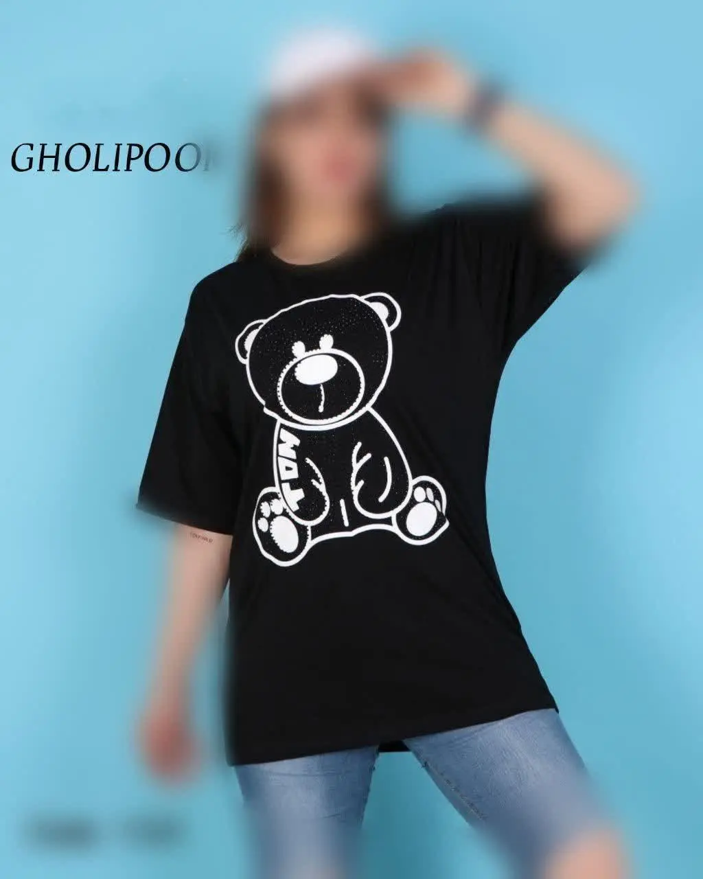 نام: تیشرت لانگ خرسی نگین دار جنس پنبه 
