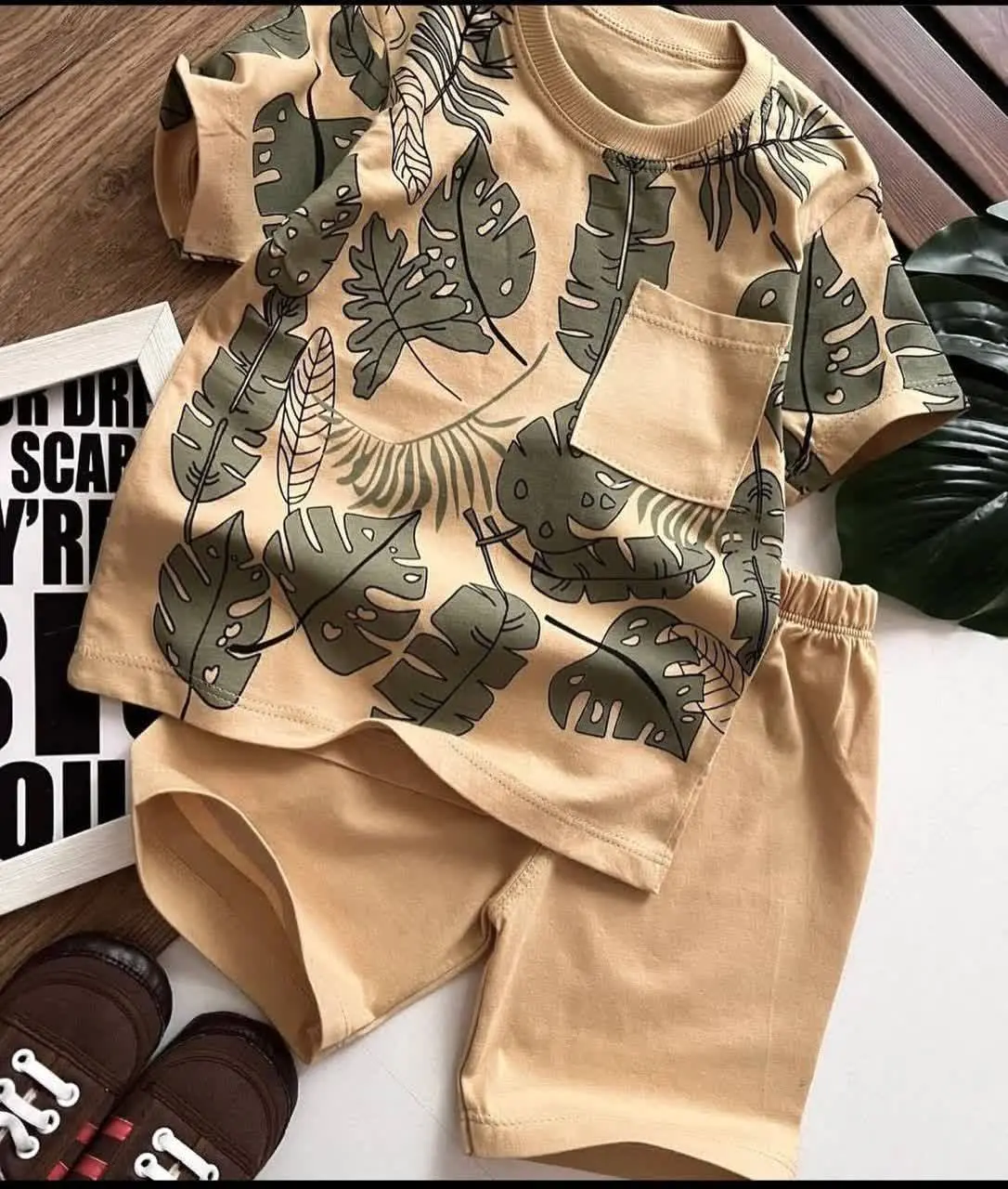 💞 تیشرت شلوارک جذاب برگ سبز 💞
