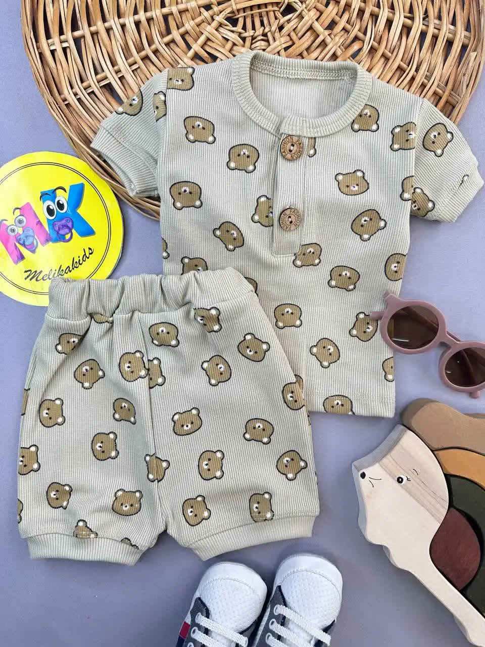 تیشرت شلوارک طرح تدی کبریتی نوزادی و کودک کد۱۱۱۲۰ 
