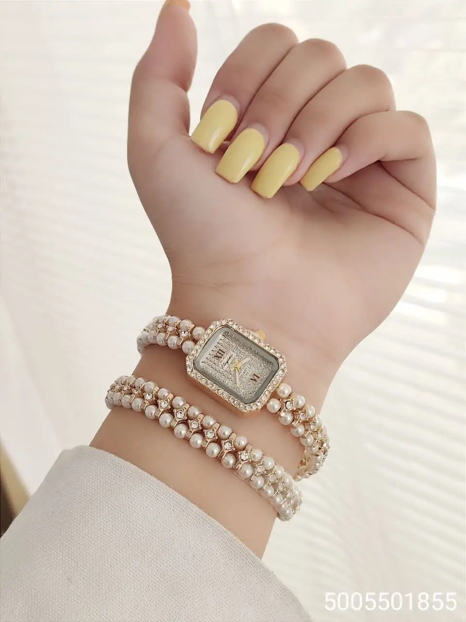 #ساعت بندمرواریدی بلند دولاین
