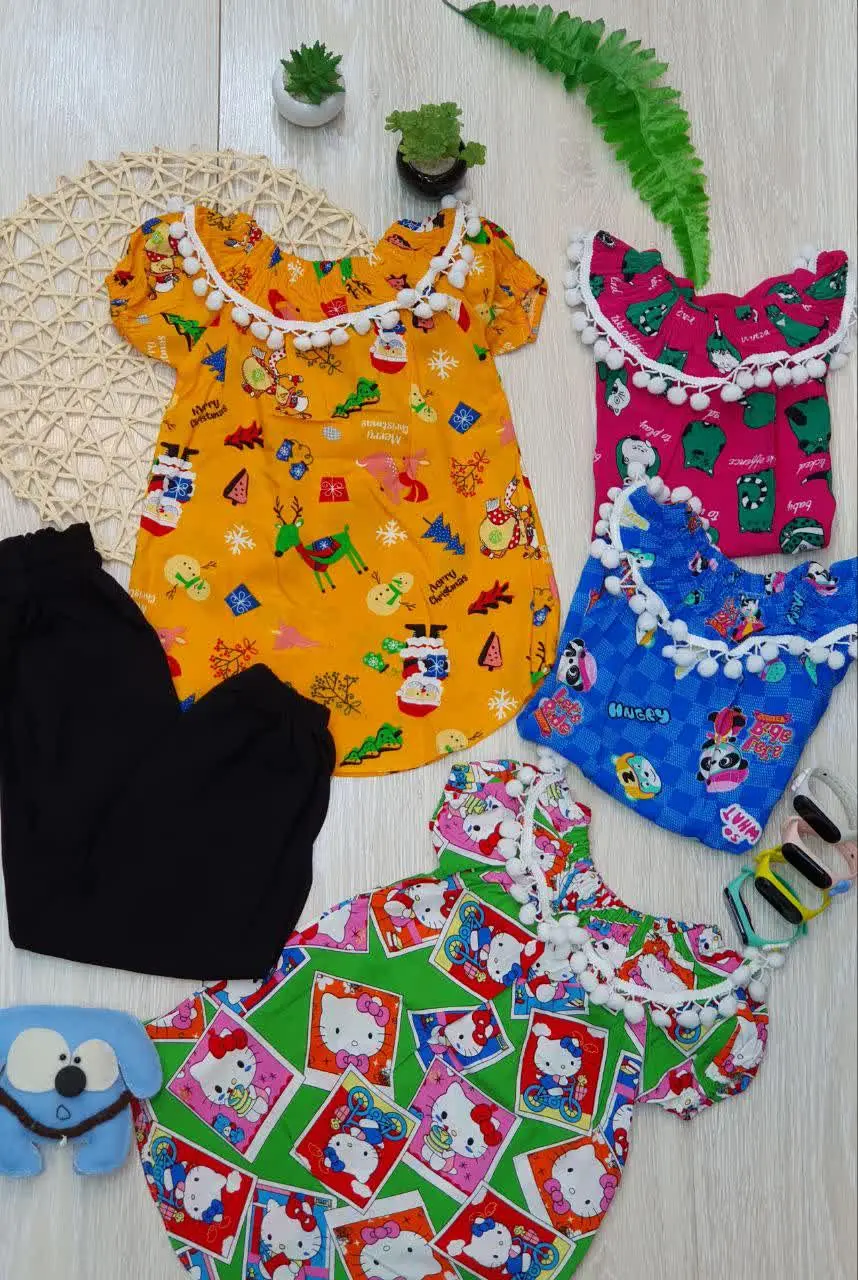 👗تیشرت شلوار نخی منگوله دار 
