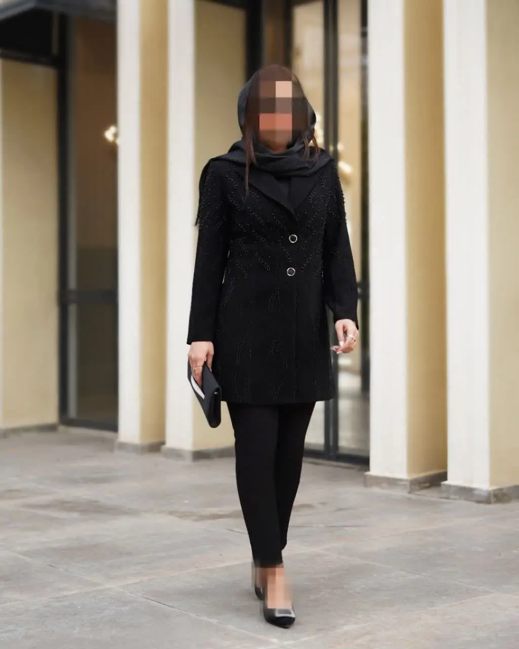 کرپ لمه کتی یقه T مروارید دوزی مدل اریانا
