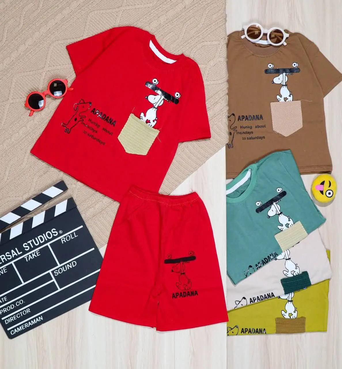 👫تیشرت و شلوارک پسرانه تک جیب چاپ سگ👫
