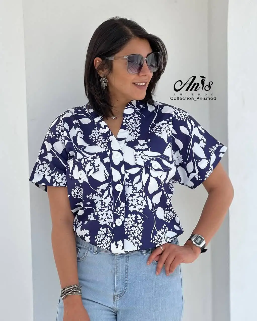 🌼شومیز الیزه چاپی، دو جیب، 
