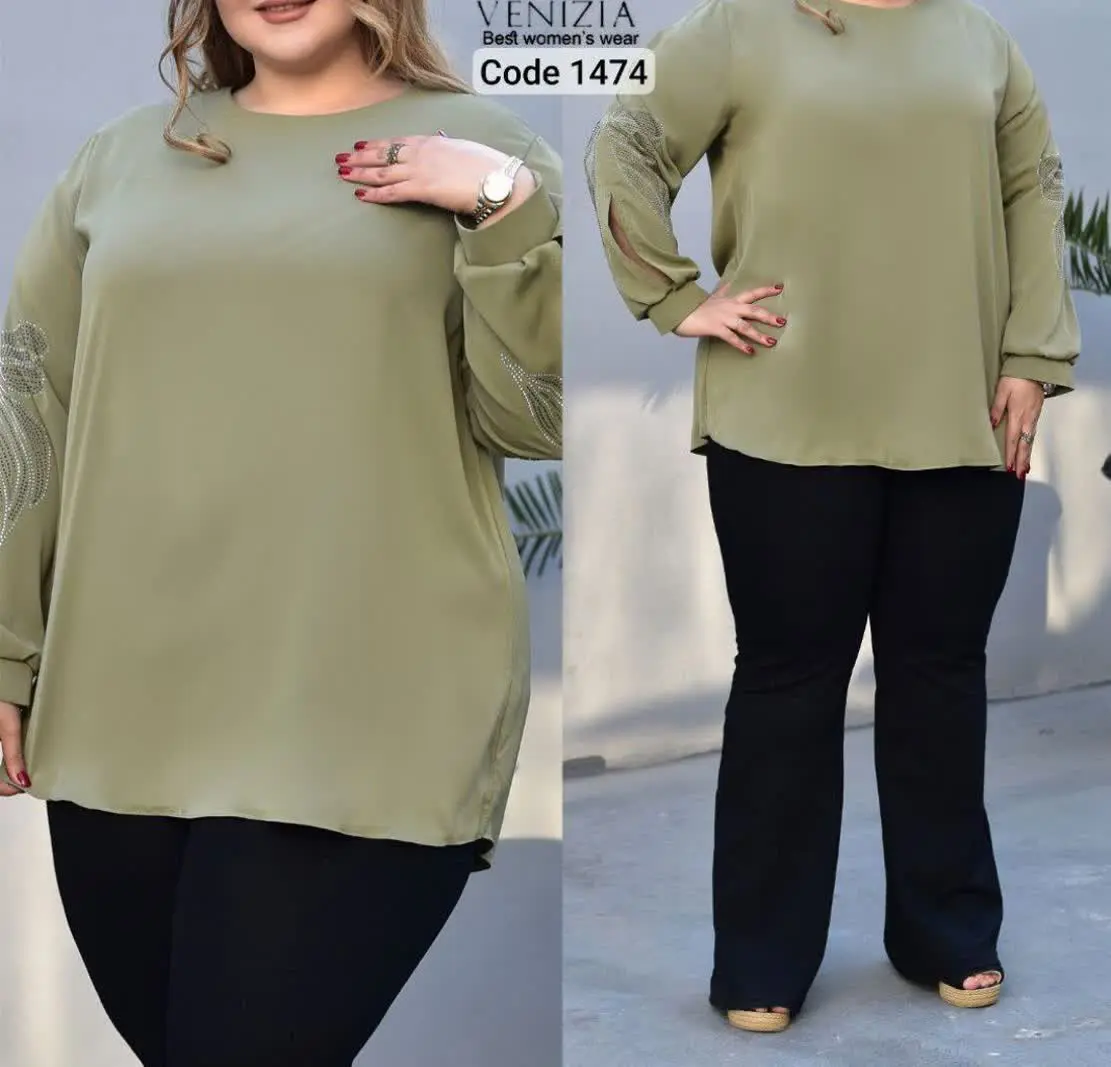 شومیز سایزبزرگ مدل آستین تور و نگین ونیزیا
