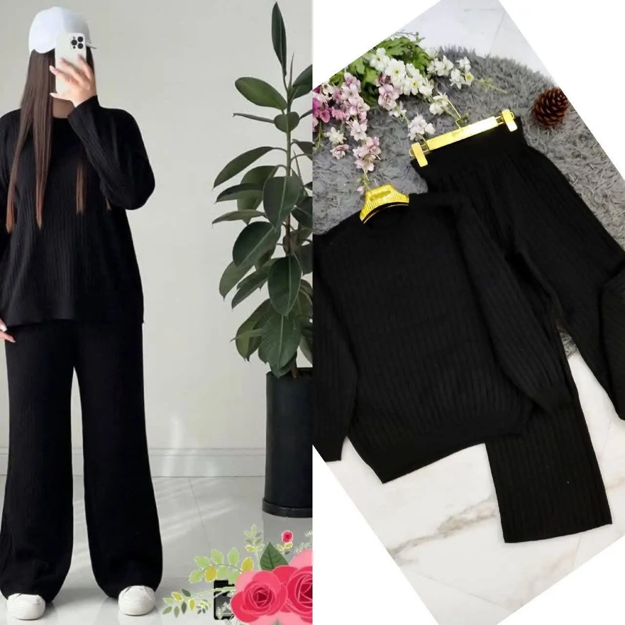 🌸نام: ست کبریتی بافت (بلوز و شلوار) 
