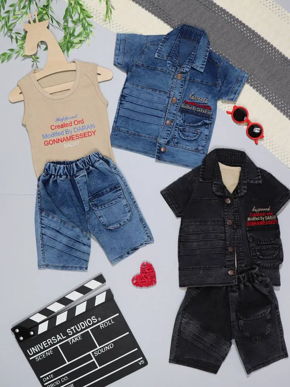 👫سه تیکه جین آبی/زغالی گلدوزی لاتین👫
